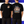 Black t-shirt with a cat graphic on the front and back, worn by a person.