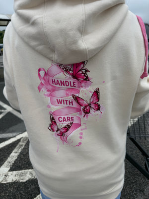 BREAST CANCER SURVIVOR Handle With Care Butterfly Zip Hoodie — Pink Edition