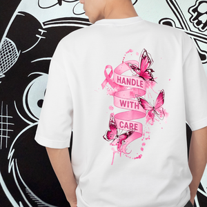 BREAST CANCER SUPPORT Handle With Care Butterfly T-Shirt — Pink Edition